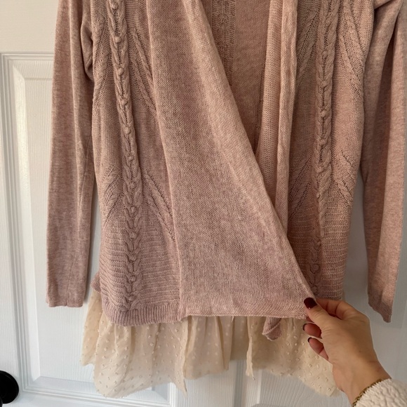 Anthropologie - Knitted & Knotted Cashmere Blend Light Pink Cardigan Sweater - Picture 4 of 12